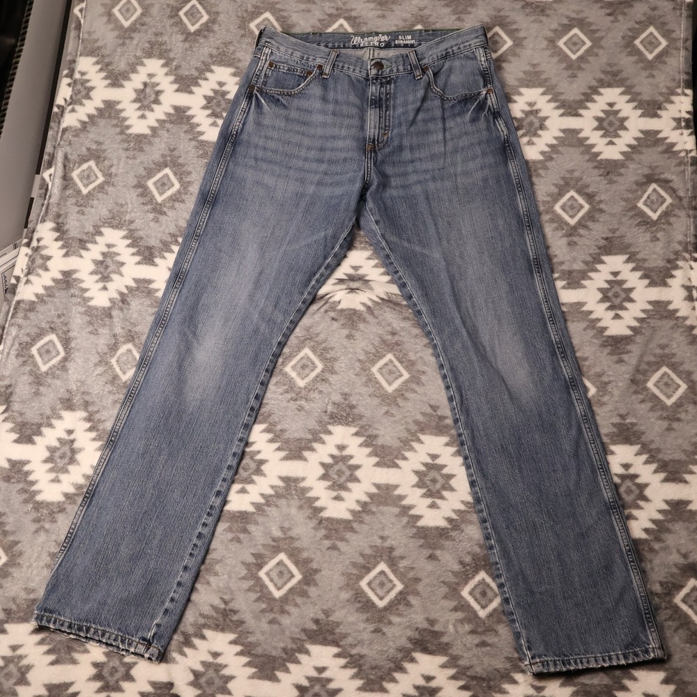 Wrangler Retro Slim Straight Jeans 35x34 Medium Wash Denim 88MWZDK